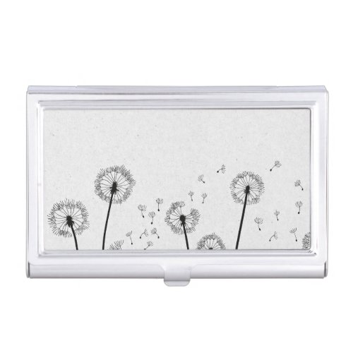 Dandelions Flowers Pappus Spores Grey Business Card Case