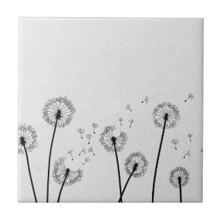 Dandelions Flowers Pappus Spores Grey Ceramic Tile