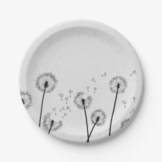 Dandelions Flowers Pappus Spores Grey Paper Plates