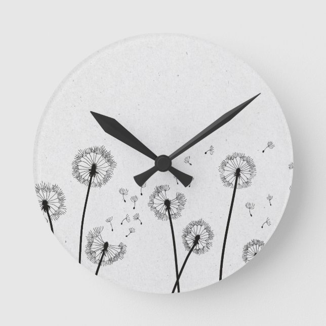 Dandelions Flowers Pappus Spores Grey Round Clock (Front)