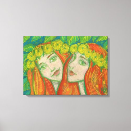 Dandelions Ginger Girls Fantasy Pastel Painting  Canvas Print