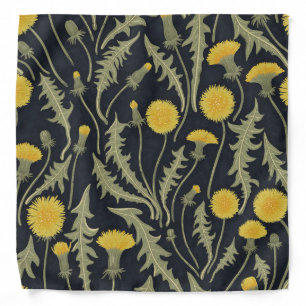 Dandelions, green, yellow and black bandana
