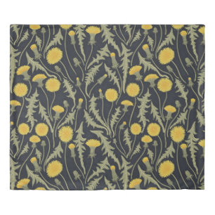 Dandelions, green, yellow and black duvet cover