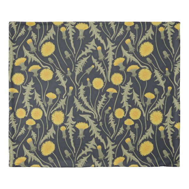 Dandelions, green, yellow and black duvet cover (Front)