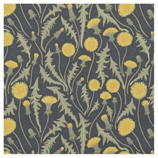 Dandelions, green, yellow and black fabric