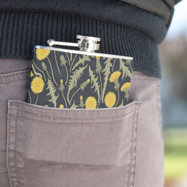 Dandelions, green, yellow and black flask (In Situ)