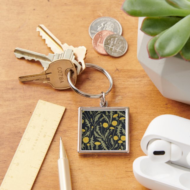 Dandelions, green, yellow and black keychain (Desk)