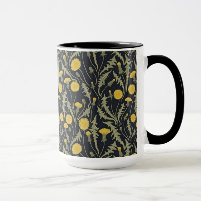Dandelions, green, yellow and black mug (Right)