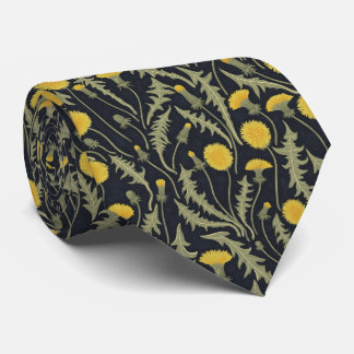 Dandelions, green, yellow and black neck tie