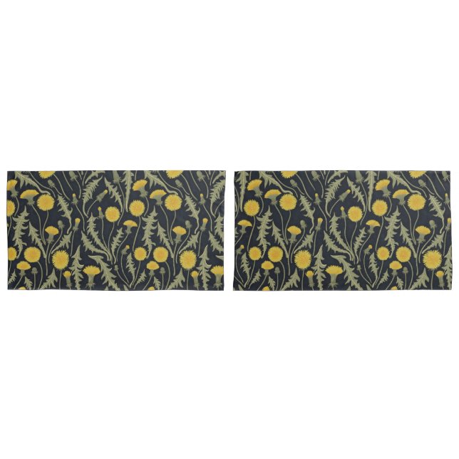 Dandelions, green, yellow and black pillow case (Front-Set)