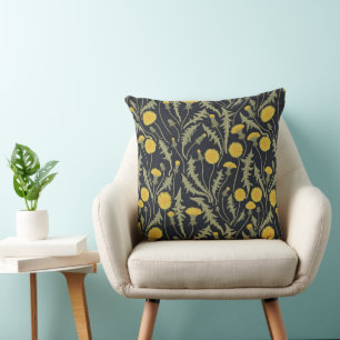 Dandelions, green, yellow and black throw pillow
