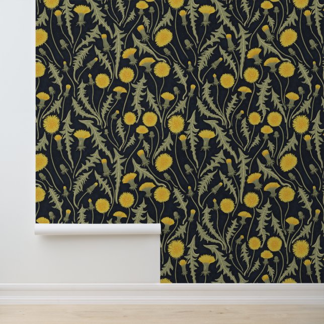 Dandelions, green, yellow and black wallpaper  (Application)