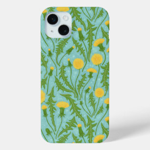 Dandelions, green, yellow and blue iPhone 15 plus case
