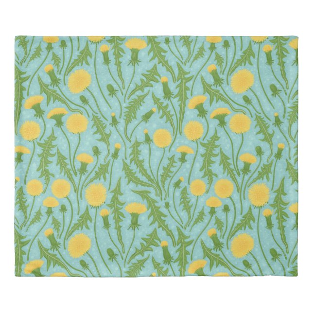 Dandelions, green, yellow and blue duvet cover (Front)