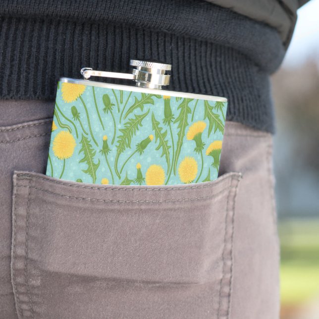 Dandelions, green, yellow and blue flask (In Situ)