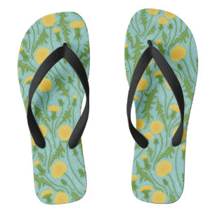 Dandelions, green, yellow and blue flip flops