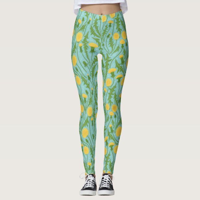 Dandelions, green, yellow and blue leggings (Front)
