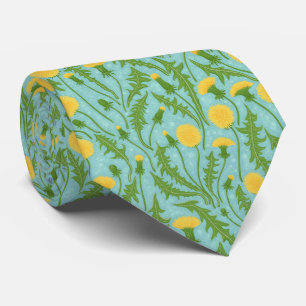 Dandelions, green, yellow and blue neck tie