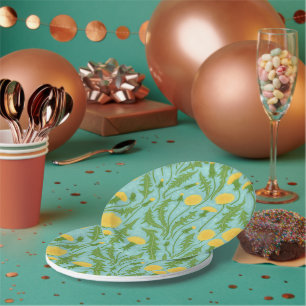 Dandelions, green, yellow and blue paper plates
