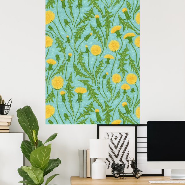 Dandelions, green, yellow and blue poster (Home Office)