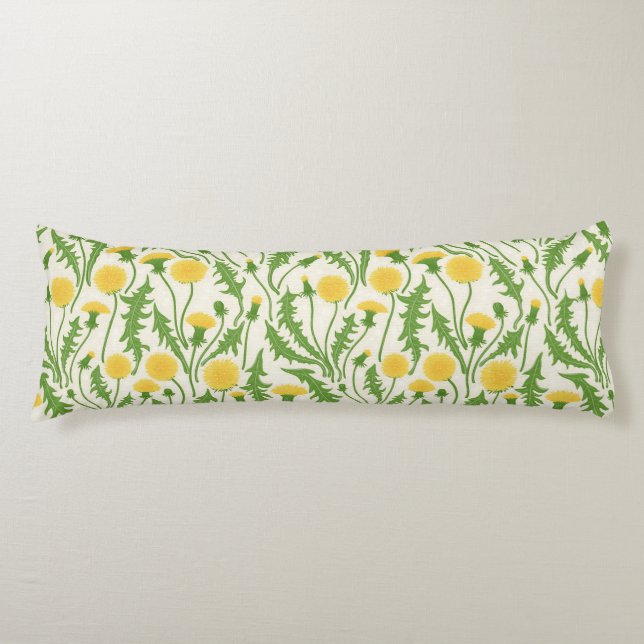 Dandelions, green, yellow and white body pillow (Front)