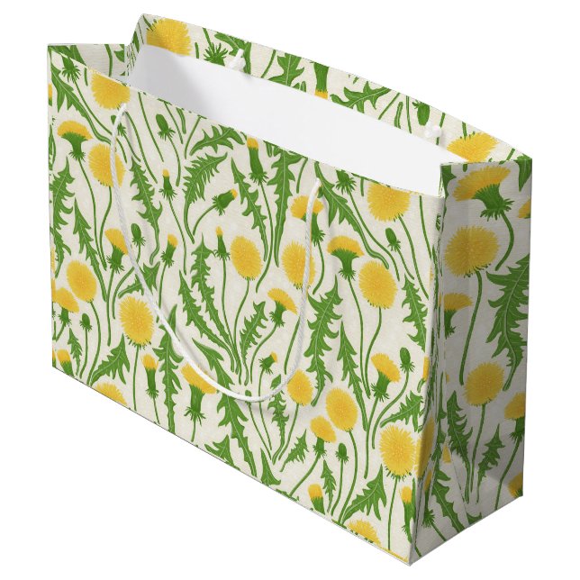 Dandelions, green, yellow and white large gift bag (Back Angled)