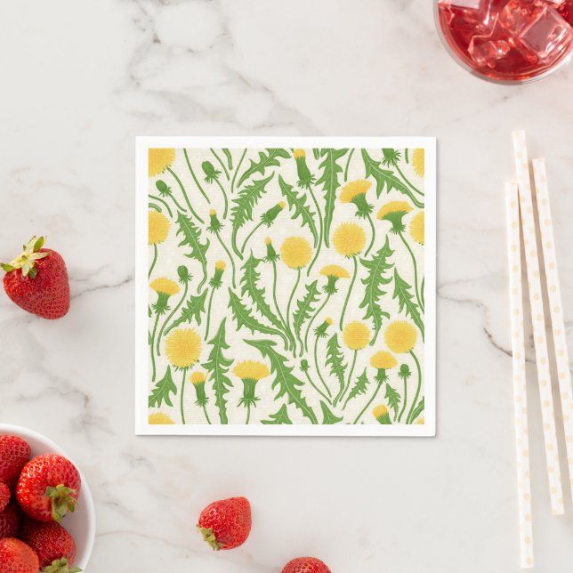 Dandelions, green, yellow and white napkins (Insitu)