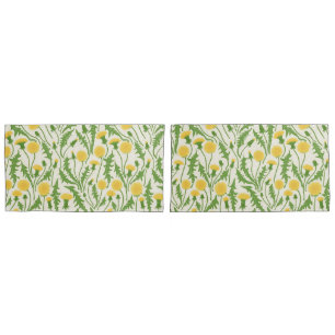 Dandelions, green, yellow and white pillow case