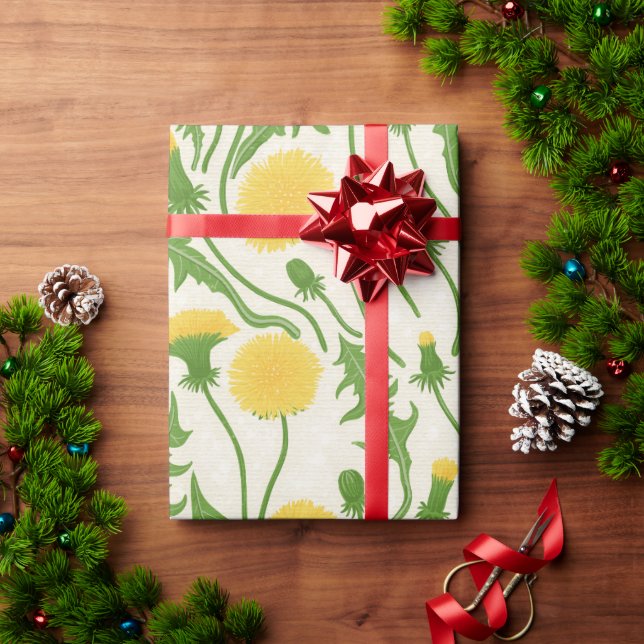 Dandelions, green, yellow and white wrapping paper (Holiday Gift)
