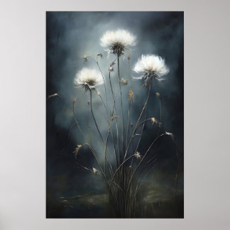 Dandelions In Dark Field, Wildflower Print