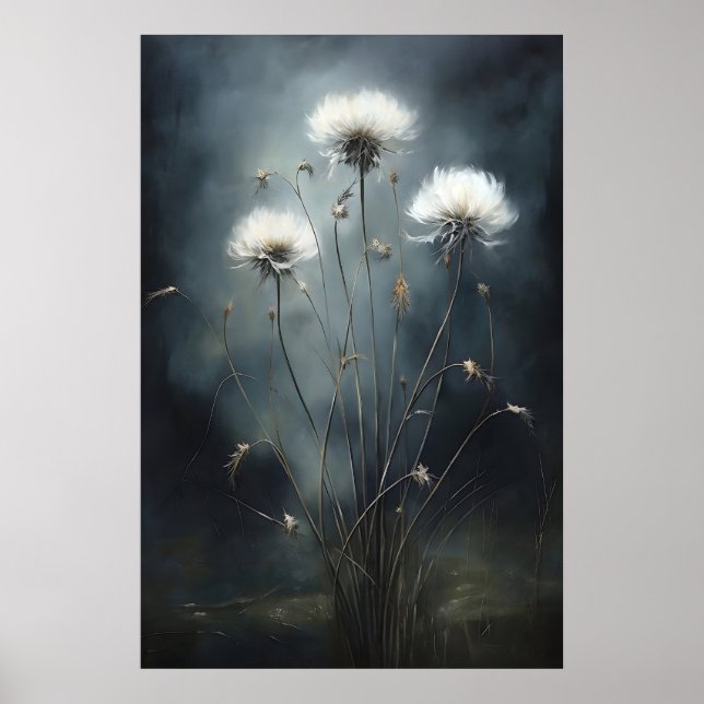 Dandelions In Dark Field, Wildflower Print (Front)