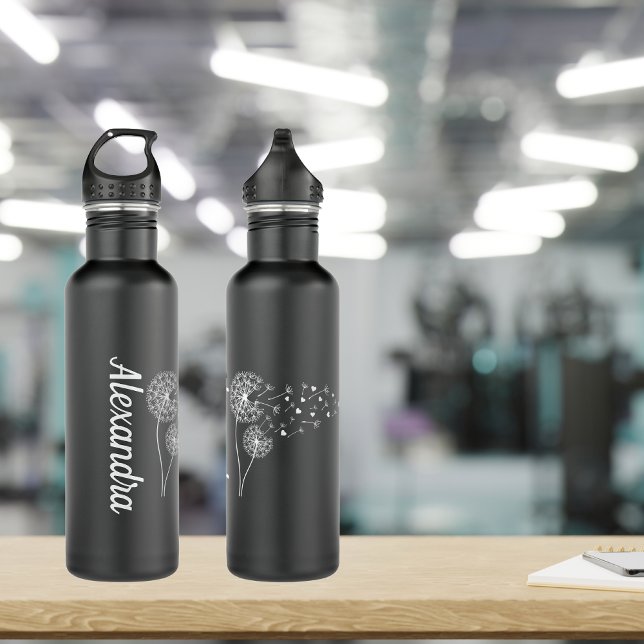 Dandelions in the Wind Monogram Stainless Steel Water Bottle (Wrap around design. )