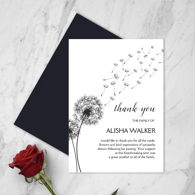 Dandelions Minimalism Funeral Memorial Thank You Card (Creator Uploaded)