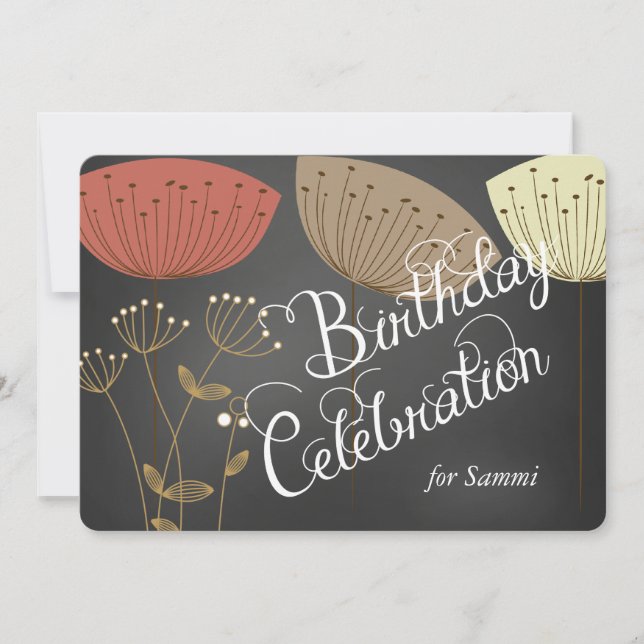Dandelions on Black Chalkboard Birthday Invite (Front)