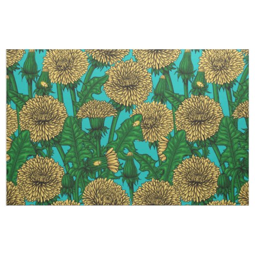Dandelions on turquoise fabric