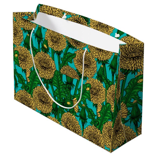 Dandelions on turquoise large gift bag (Back Angled)