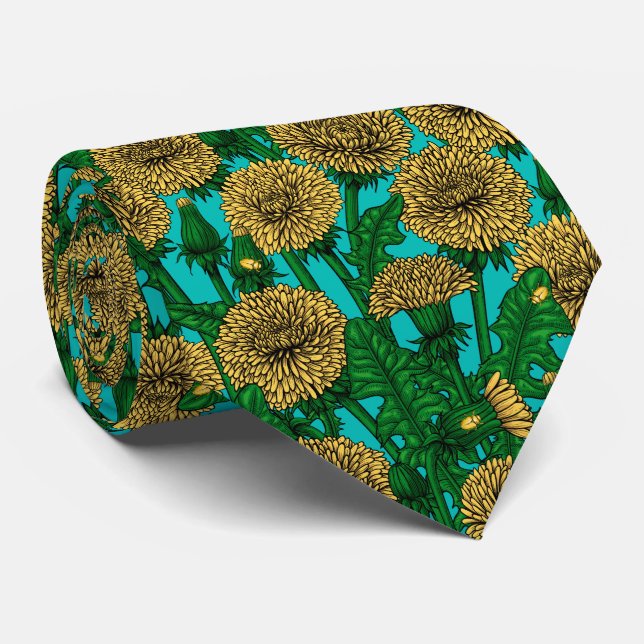 Dandelions on turquoise neck tie (Rolled)