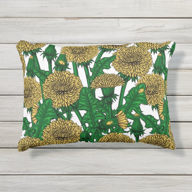 Dandelions on white outdoor pillow (Front)