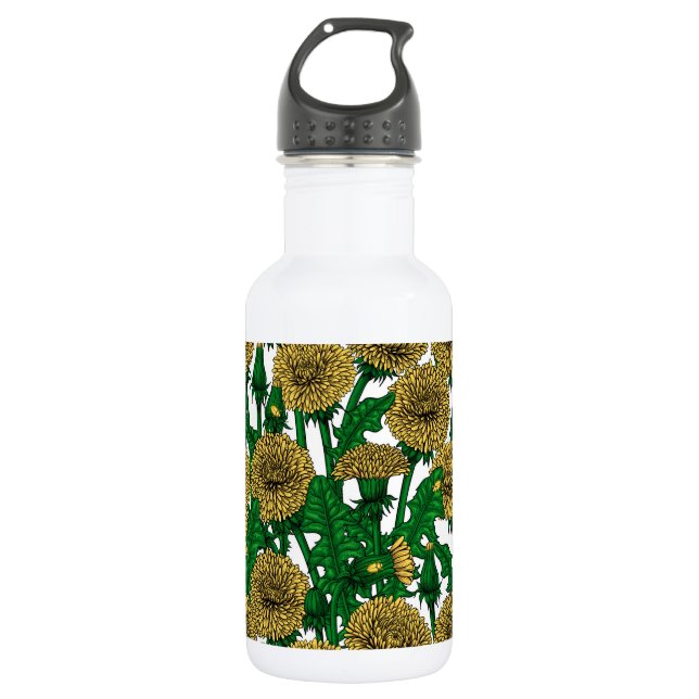 Dandelions on white stainless steel water bottle (Front)