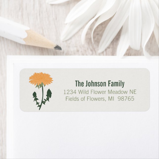 Dandelions Orange Floral Label (Insitu)