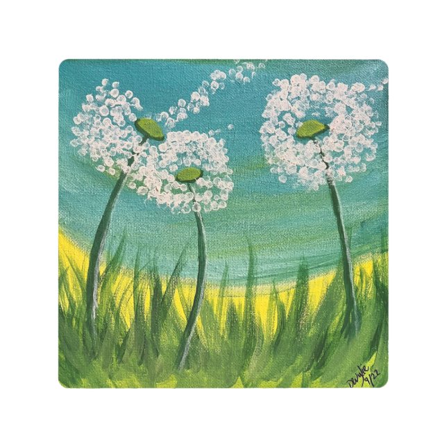 Dandelions - original acrylic on metal print (Front)