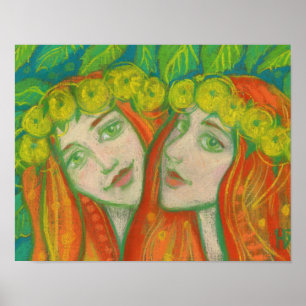 “Dandelions”, pastel painting, redhaired girls Poster