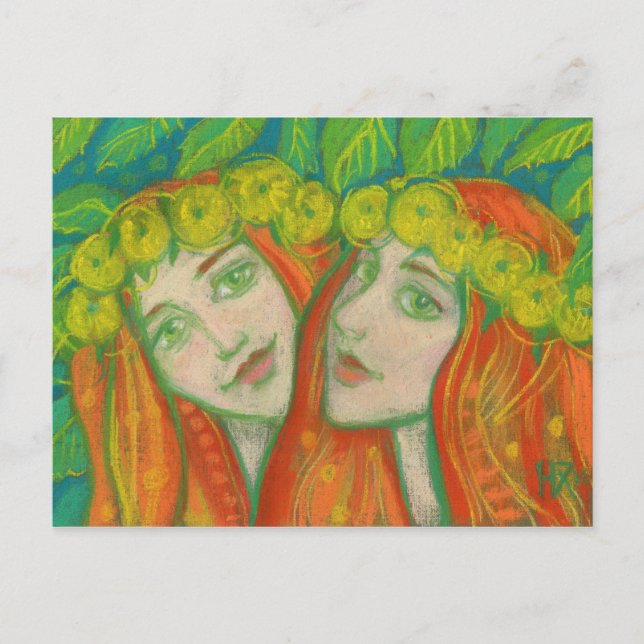 "Dandelions" pastel painting summer redhaired girl Postcard (Front)