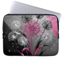 Dandelions Pink Black White Electronics laptop bag