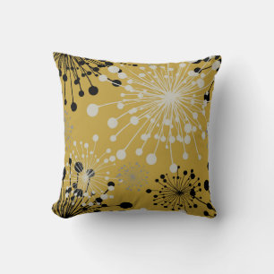 Dandelions Throw Pillow Mustard Grey Beige Black
