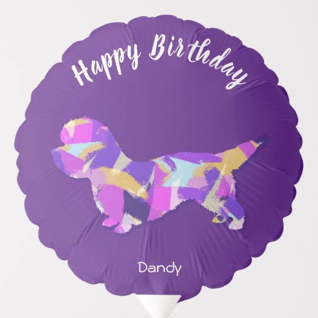 Dandie Dinmont Dog Silhouette PurplePY&B Birthday Balloon (Front)