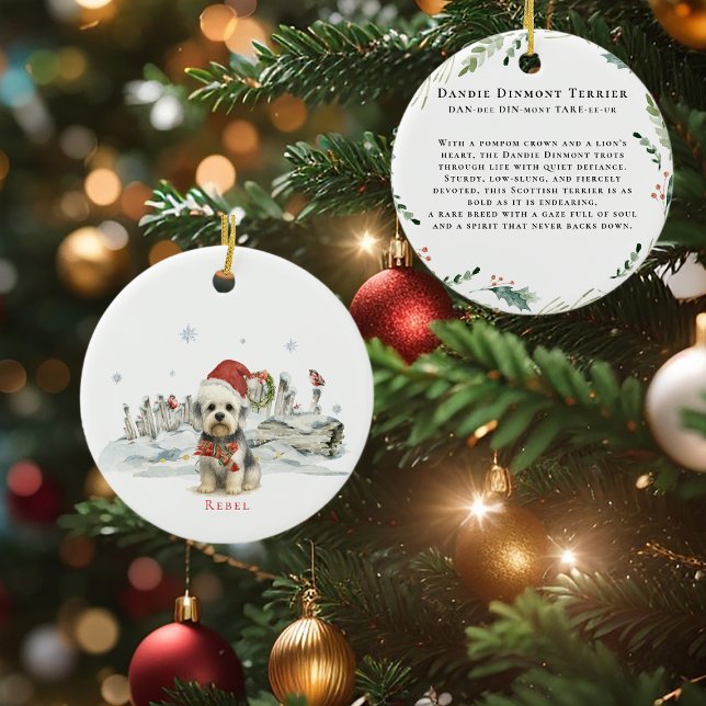 Dandie Dinmont Dog Watercolor Monogram Ceramic Ornament (Creator Uploaded)