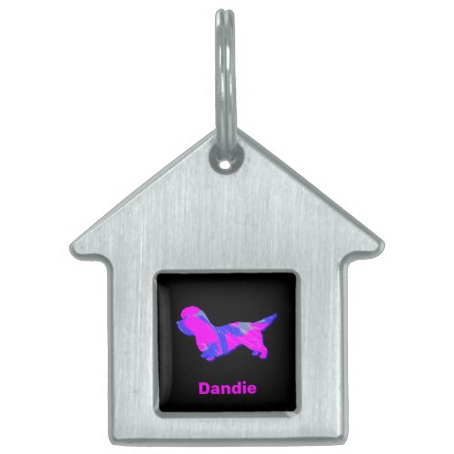 Dandie Dinmont Terrier Crazy Hot Pink and Blue Pet ID Tag