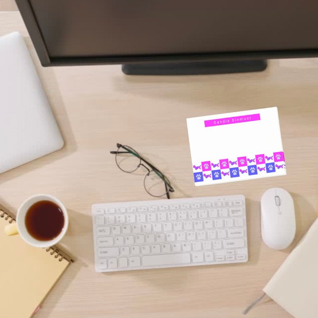 Dandie Dinmont Terrier Dog & Paw Hot Pink & Blue Post-it Notes (Creator Uploaded)