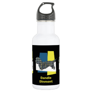 Dandie Dinmont Terrier Dog Yellow & Blue Grid Stainless Steel Water Bottle